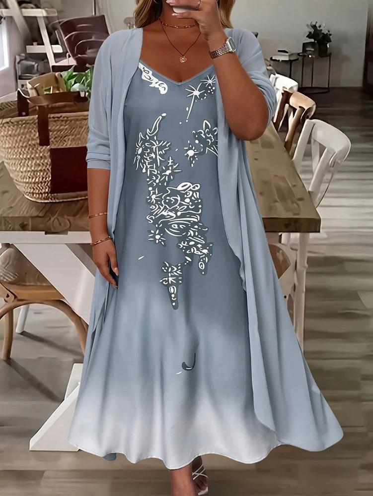 Plus Size Spring and Autumn Fashion Elegant lace chiffon dress two-piece polyester material Elegant 250520