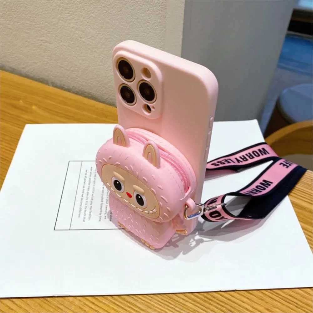 3D Labubu Silicone Wallet Phone Case For Galaxy A12 A22 A32 A42 A52s A72 A71 A51 A31 A21s A11 With Lanyard Cartoon Cover Z250521
