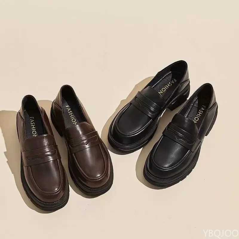 Womens casual leather shoes fashionable thick soled pump solid color breathable roller coaster fashionable and comfortable womens high heels Zapatos Z