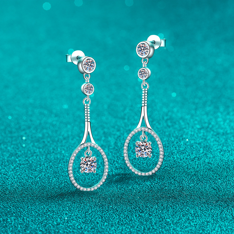 925 Sterling Silver PT950 Plated Moissanite Long Tassel Drop Earrings with Luxury Design
