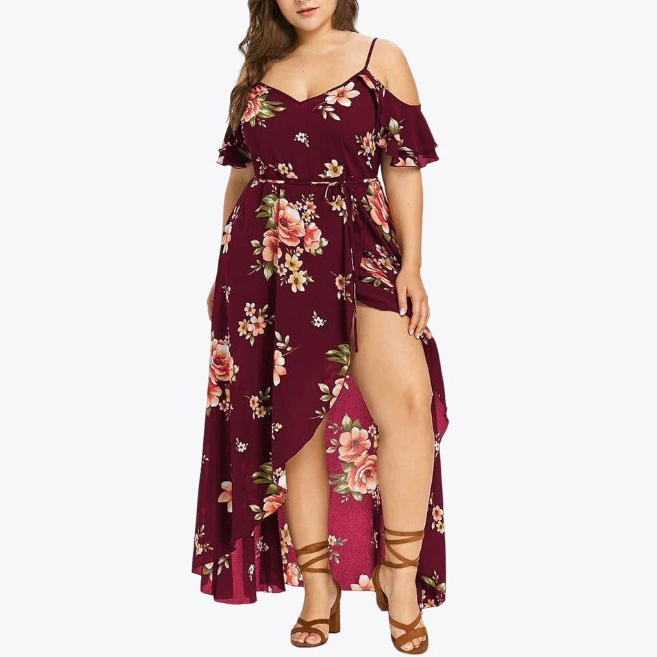 Casual Fashion Printed Dress for Women Summer Flower Print Plus Size Dress Loose Fit Female Sling Dresses 250520