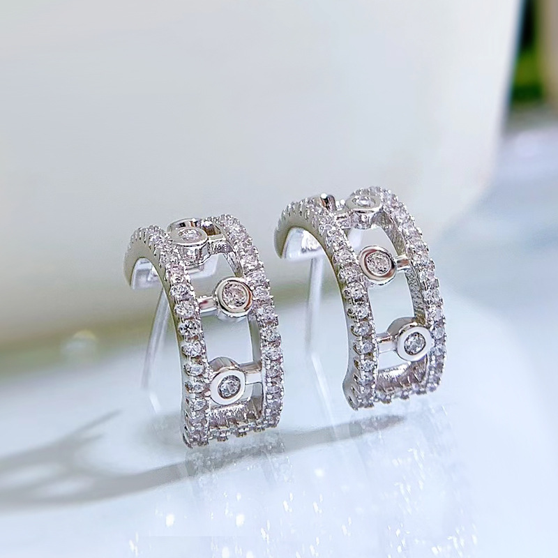 925 Sterling Silver Diamond-Studded Hollow Hoop Earrings, Vintage and Elegant Design for Women
