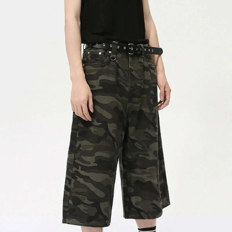 IEFB American Style Men's Shorts Camouflage Calf-Length Pants Straight Wide Leg Male Short Jeans Summer Fashion Bottom 9C7600