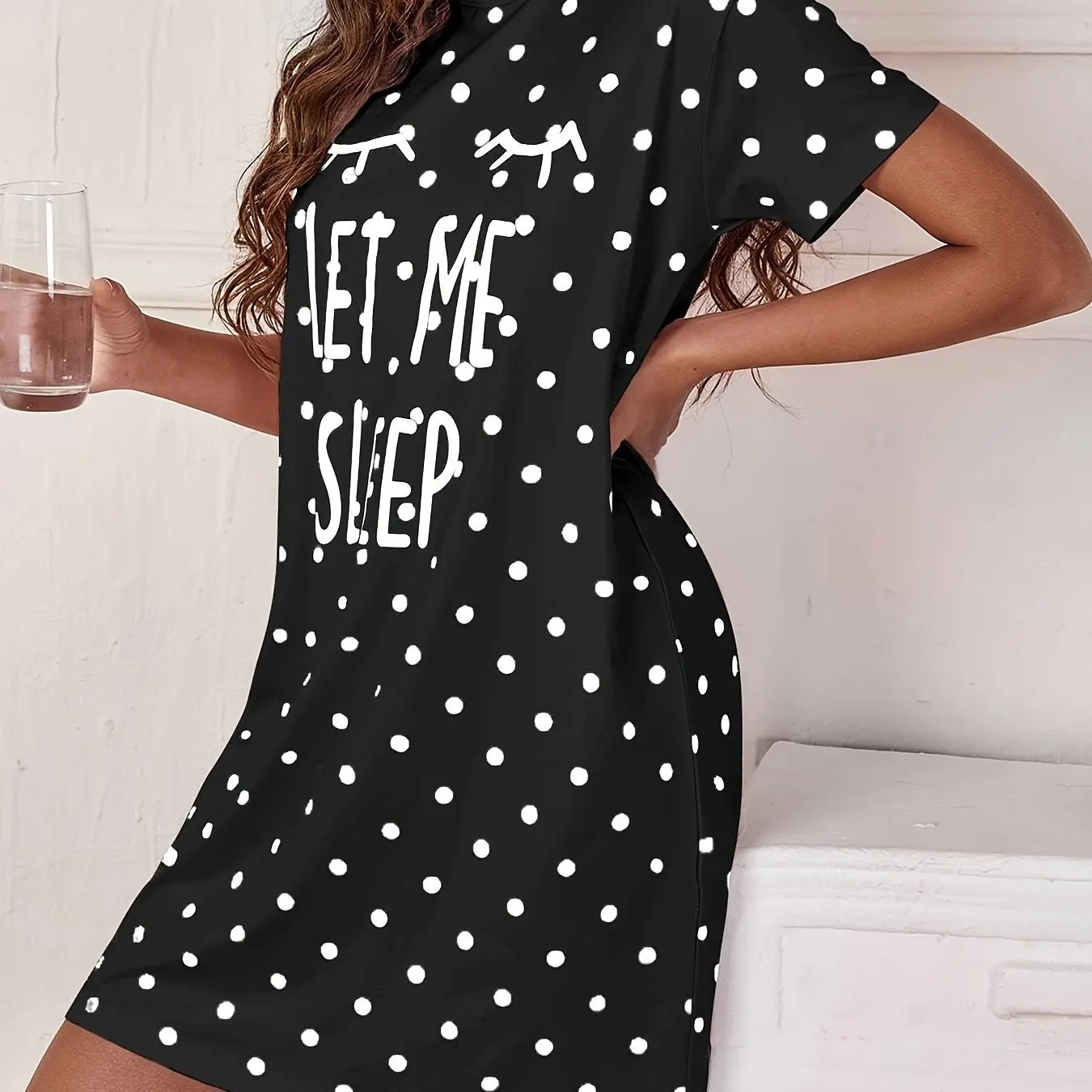 Let Me Sleep Printed Plus Size Womens Nightgowns Home Ice Silk Dresses Short Sleeve Dresses Pajamas for Girls with Large Busts 250520