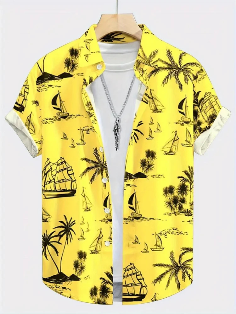 Summer Mens Shirt Coconut Tree 3d Print Casual Short Sleeve Lapel Tops Beach Casual Hawaiian Shirt Men Oversized Shirts For Men 250516
