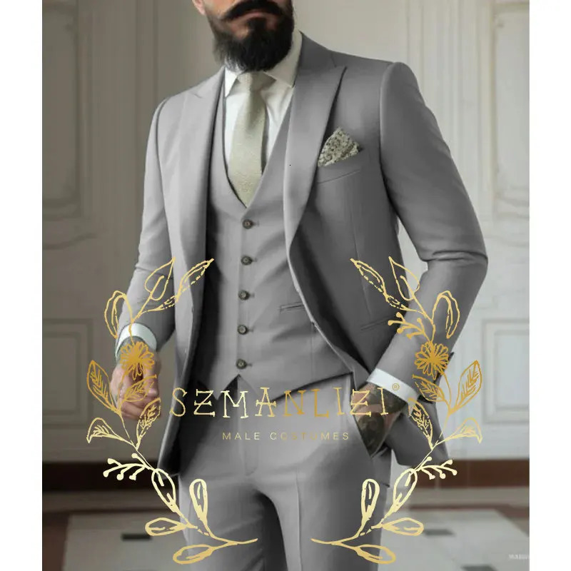 Light green Suits Men Suits 3 Pieces Wedding Wear Business Male Groom Wedding Dress Jacket Vest Pants Set Blazers Coat 250516