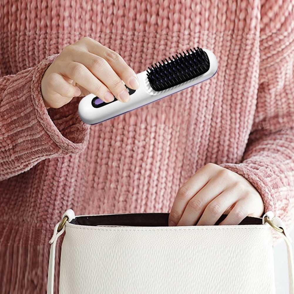Cordless Hair Straightener Negative Ions Hair Straightener Digital Display Mini Hot Hair Comb Rechargeable for All Hair Types W250610