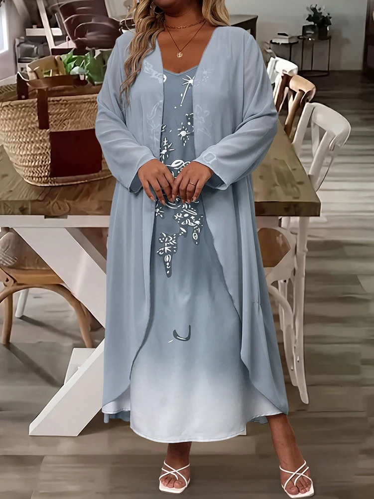 Plus Size Spring and Autumn Fashion Elegant lace chiffon dress two-piece polyester material Elegant 250520