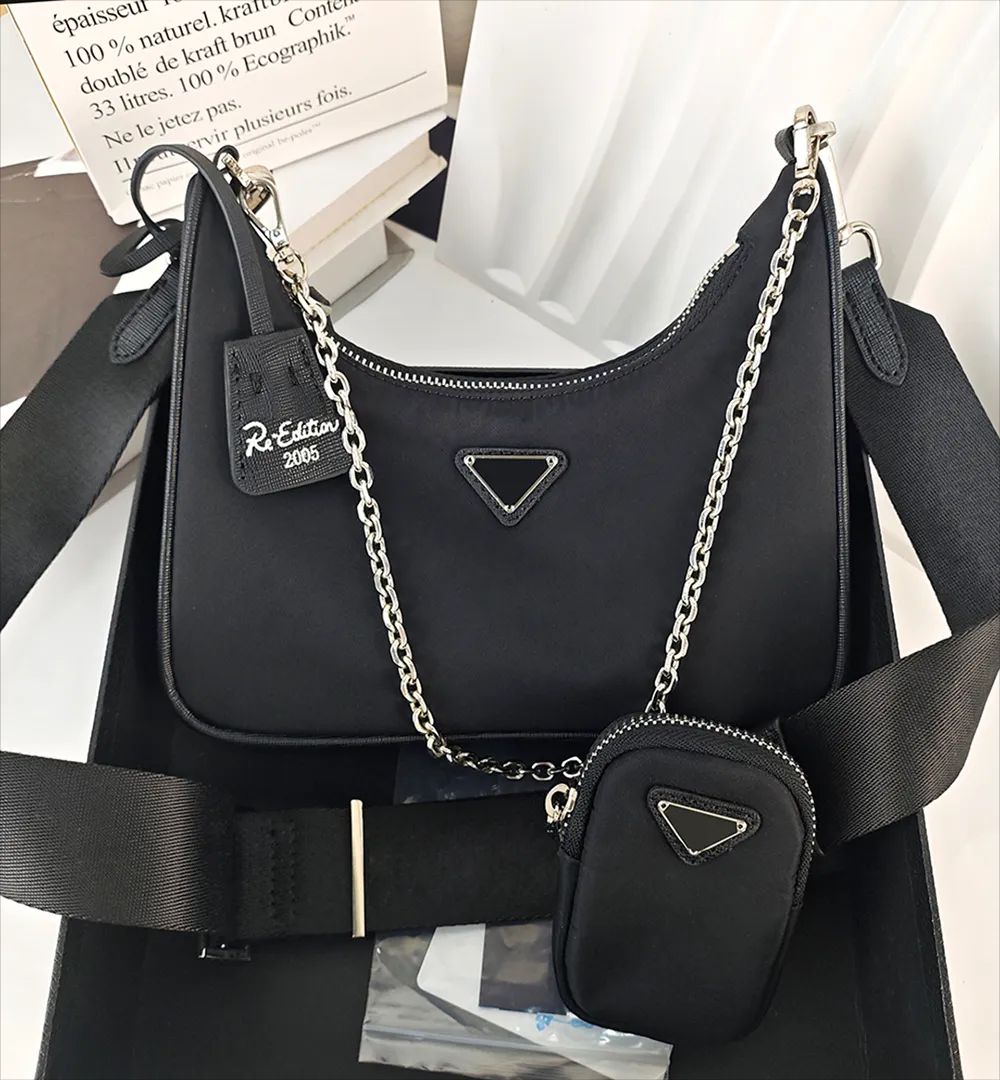 Designer Bag Shoulder Bag 2005 HoBo 2000 Crossbody Underarm bag Nylon Metal Chain Triangle Fashion Canvas Fabric Classic Brand Women Handbag Top Quality Wallet
