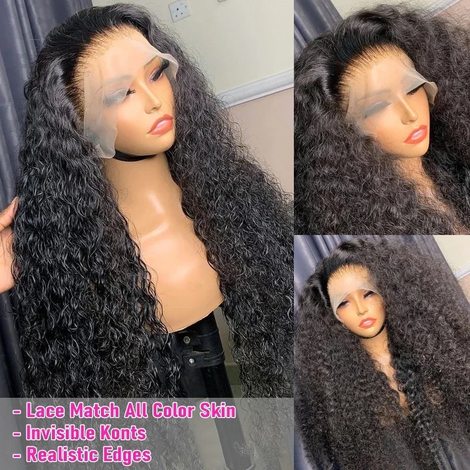 Water Wave Glueless Wig Human Hair Curly 13x6 HD Frontal Wig 250 Deep Wave Lace Front Wigs Wear Go HD Lace Closure Wig Sale Synthetic