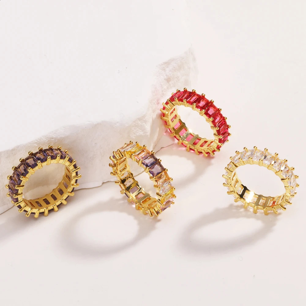 Promotion Ice Out Bling Fashion Cubic Zircon Rings For Women Rainbow CZ Paved Band Finger Wedding Jewelry 250519