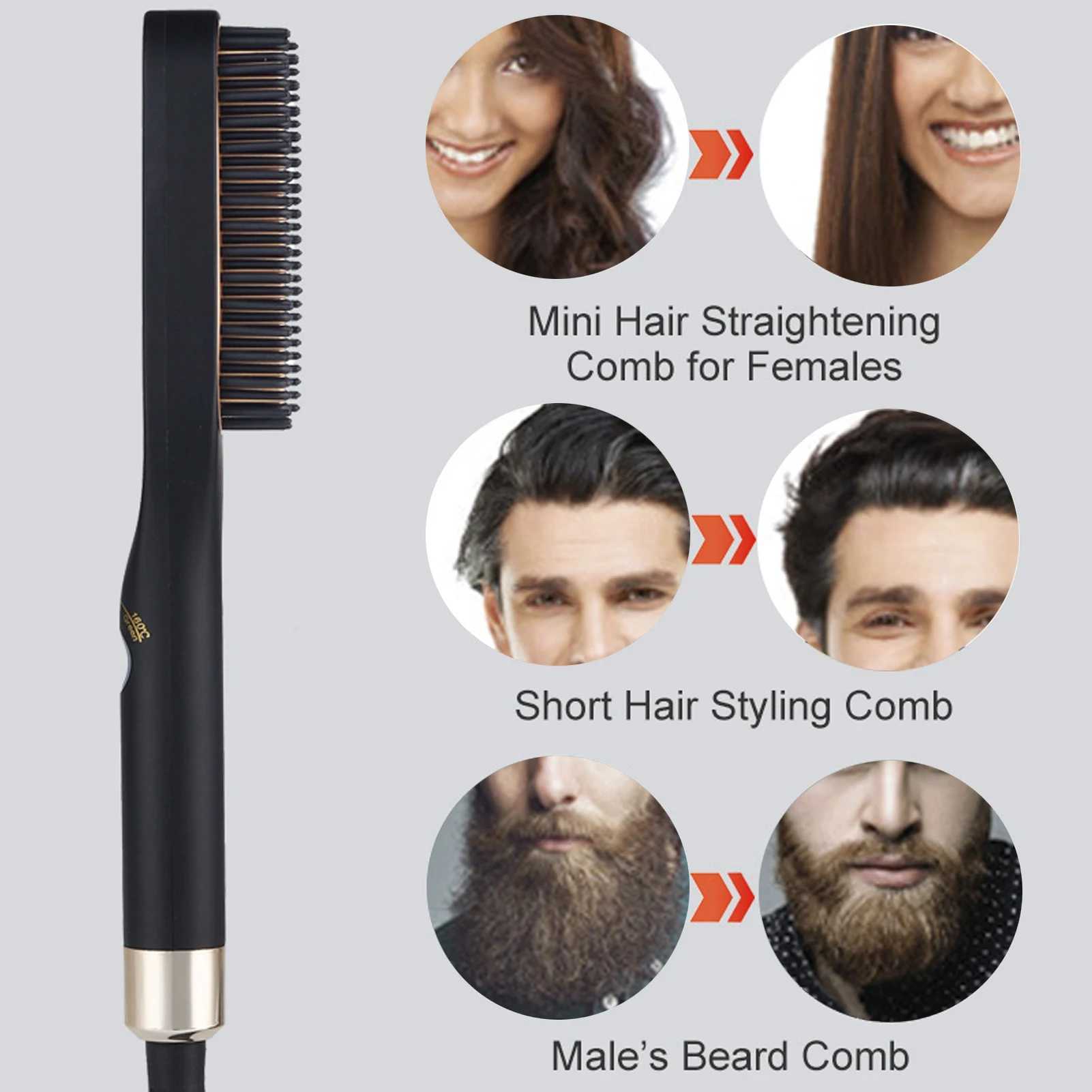 Beard Straightener Brush Electric Beard Straightening Comb Multifunctional Beard Straightener Brush for Men Heated Men Hair Comb W250610