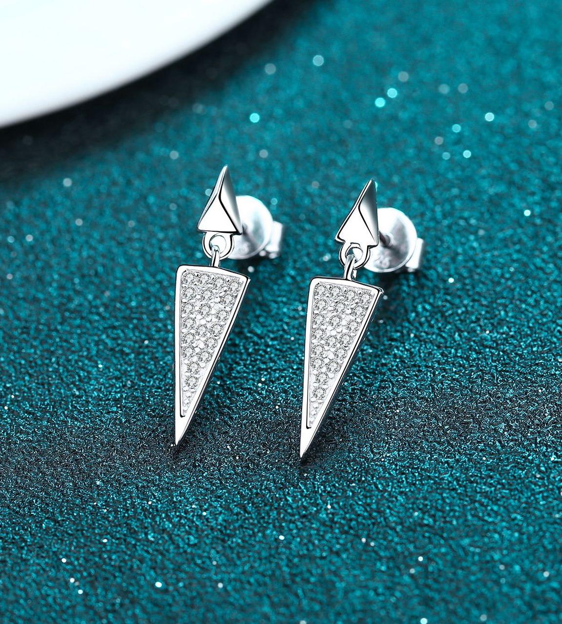 S925 Sterling Silver Earrings with Zirconia, Triangular Design, Hypoallergenic, Elegant Drop Earrings for Women