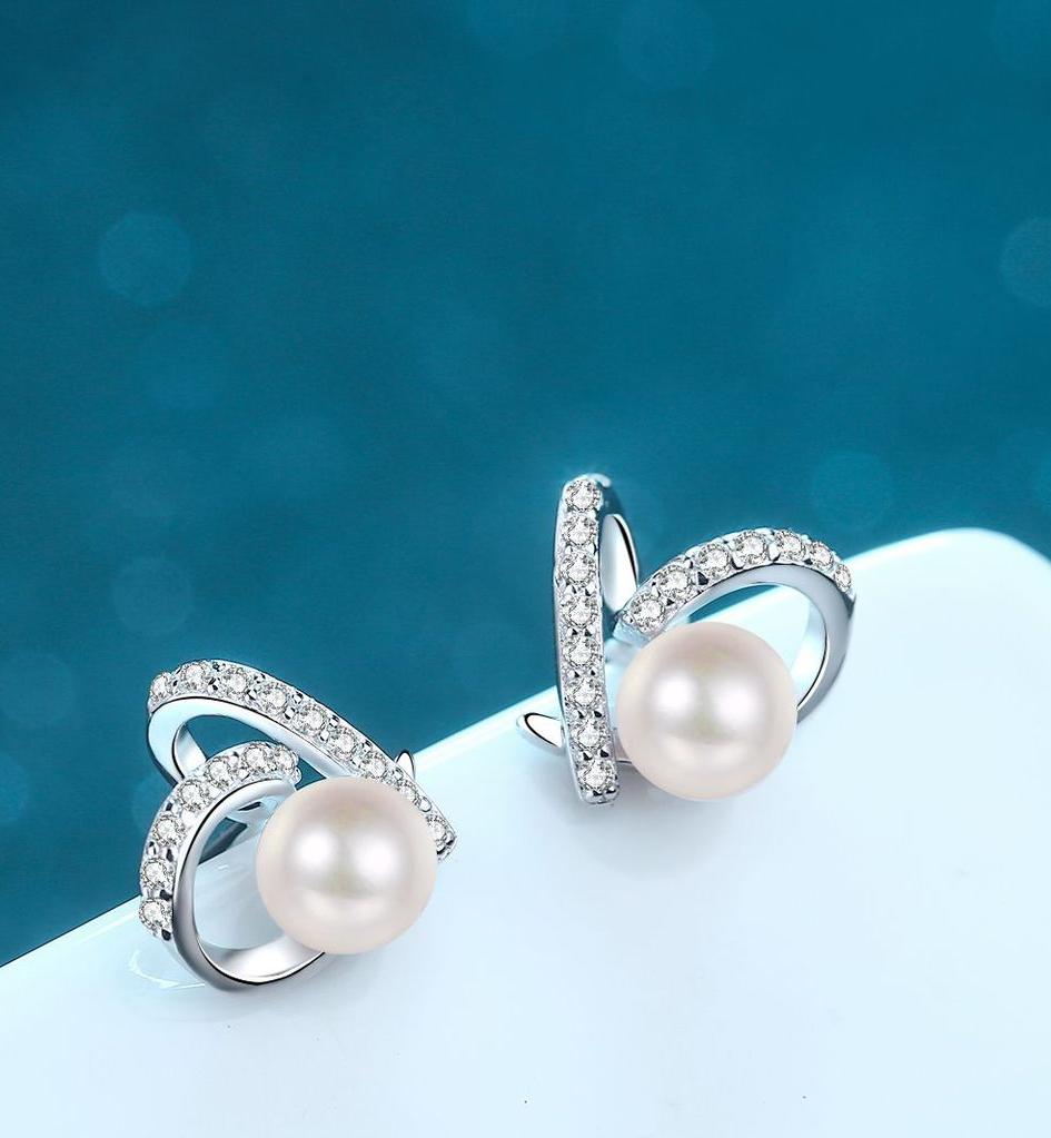 Hypoallergenic Sterling Silver Studs Enhanced by Radiant Moissanite Gemstones and Soft-Hued Freshwater Pearls
