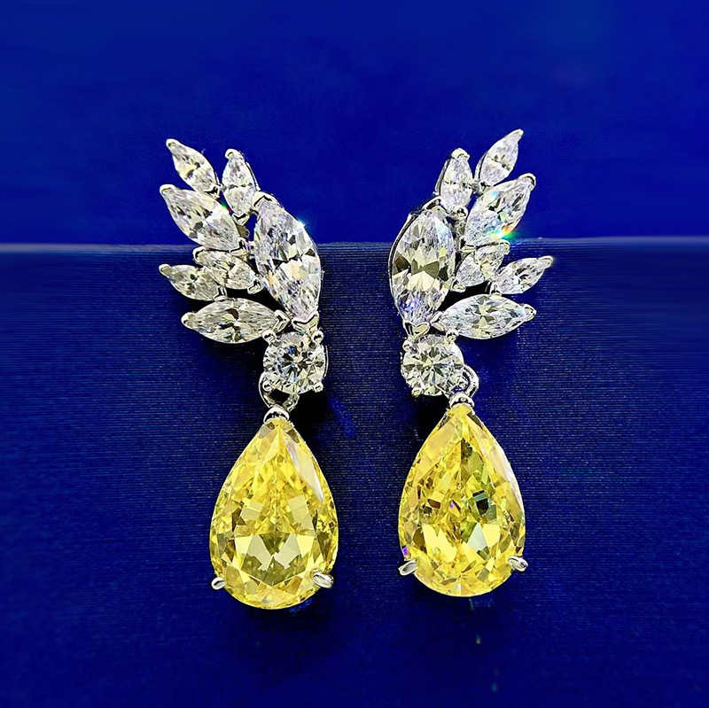 Charming Floral-Inspired Drop Studs Featuring Shimmering Yellow Stones Set in High-Quality Sterling