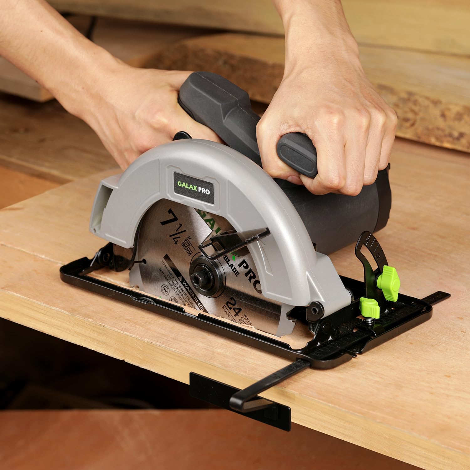 GALAX PRO Power Circular Saw 6000RPM Corded Circular Saw with Adjustable Cutting Depth 2-1/2 Inch to 1-7/8 Inch 7-1/4 Inch Carpentry Saw Blade Ideal f