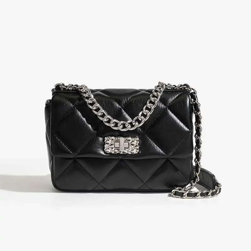 Xiaoxiangfeng Dia Grid Chain Buckle Soft Leather Shoulder Crossbody Bag, Women's Bag