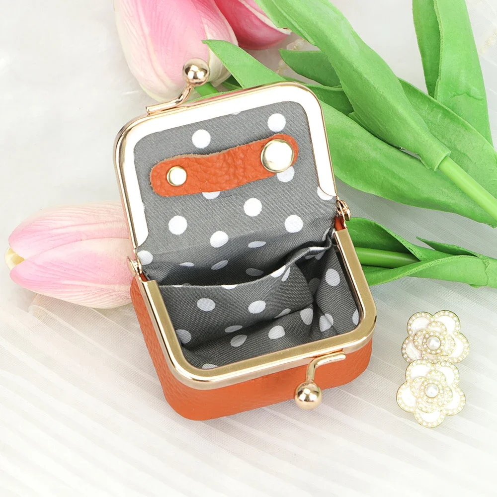 Genuine Leather Mini Coin Purse, Solid Color Kiss Lock Change Pouch, Casual Style Small Storage Bag for Women 1894