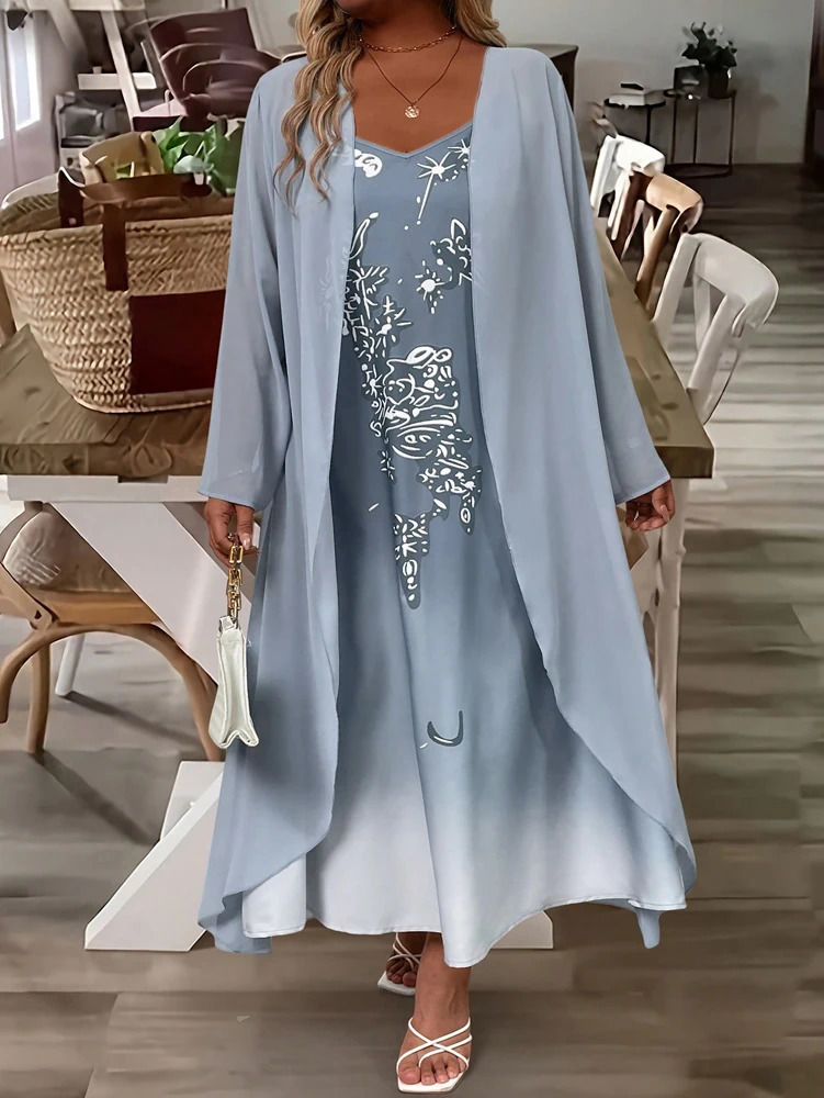 Plus Size Spring and Autumn Fashion Elegant lace chiffon dress two-piece polyester material Elegant 250520