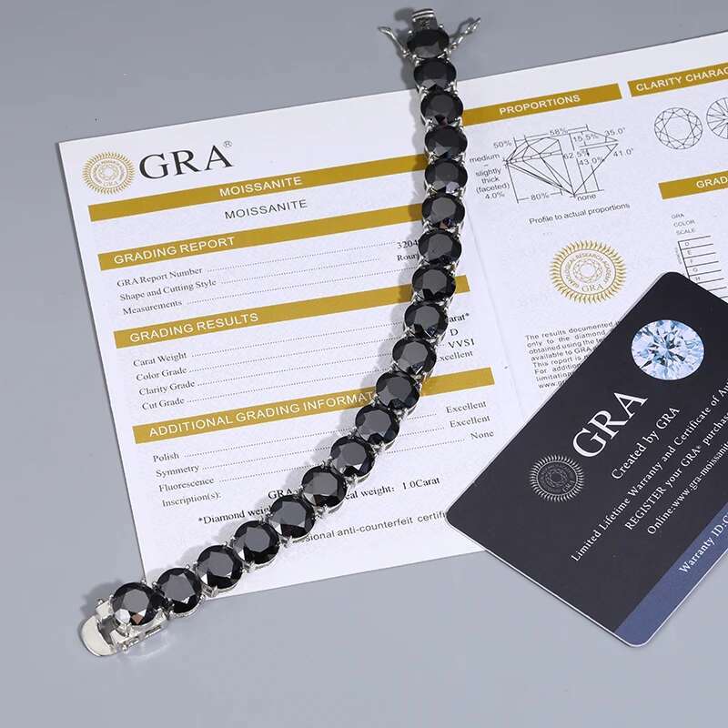 Unisex Fine Black Moissanite Tennis Bracelet For Men Women 925 Silver Bracelet GRA 100% VVS1 D Color Moissanite With Certificate