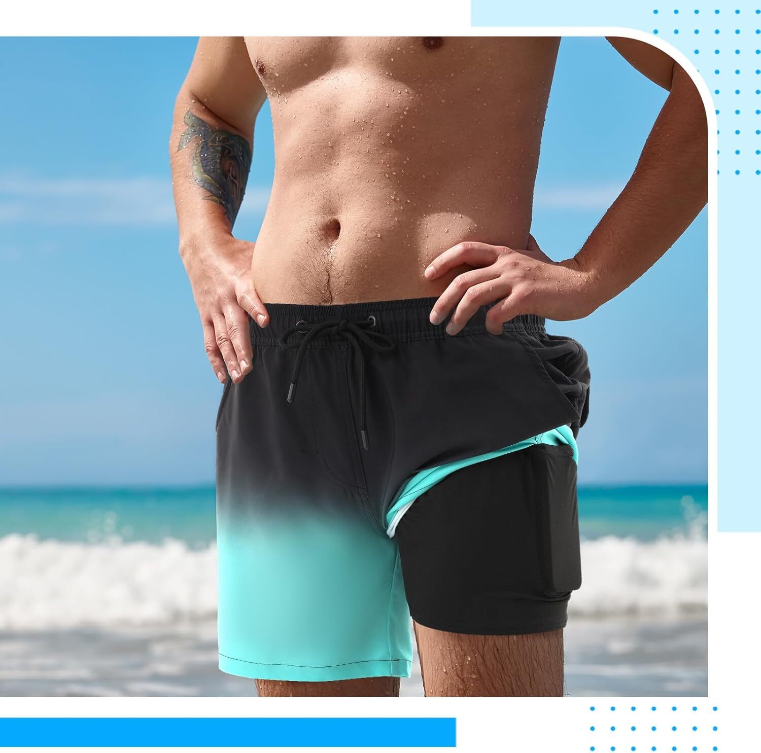 2 Pack 7 Inch Mens Trunks with Compression Liner and Phone Pockets Swim Shorts Gym Training Athletic Jogger