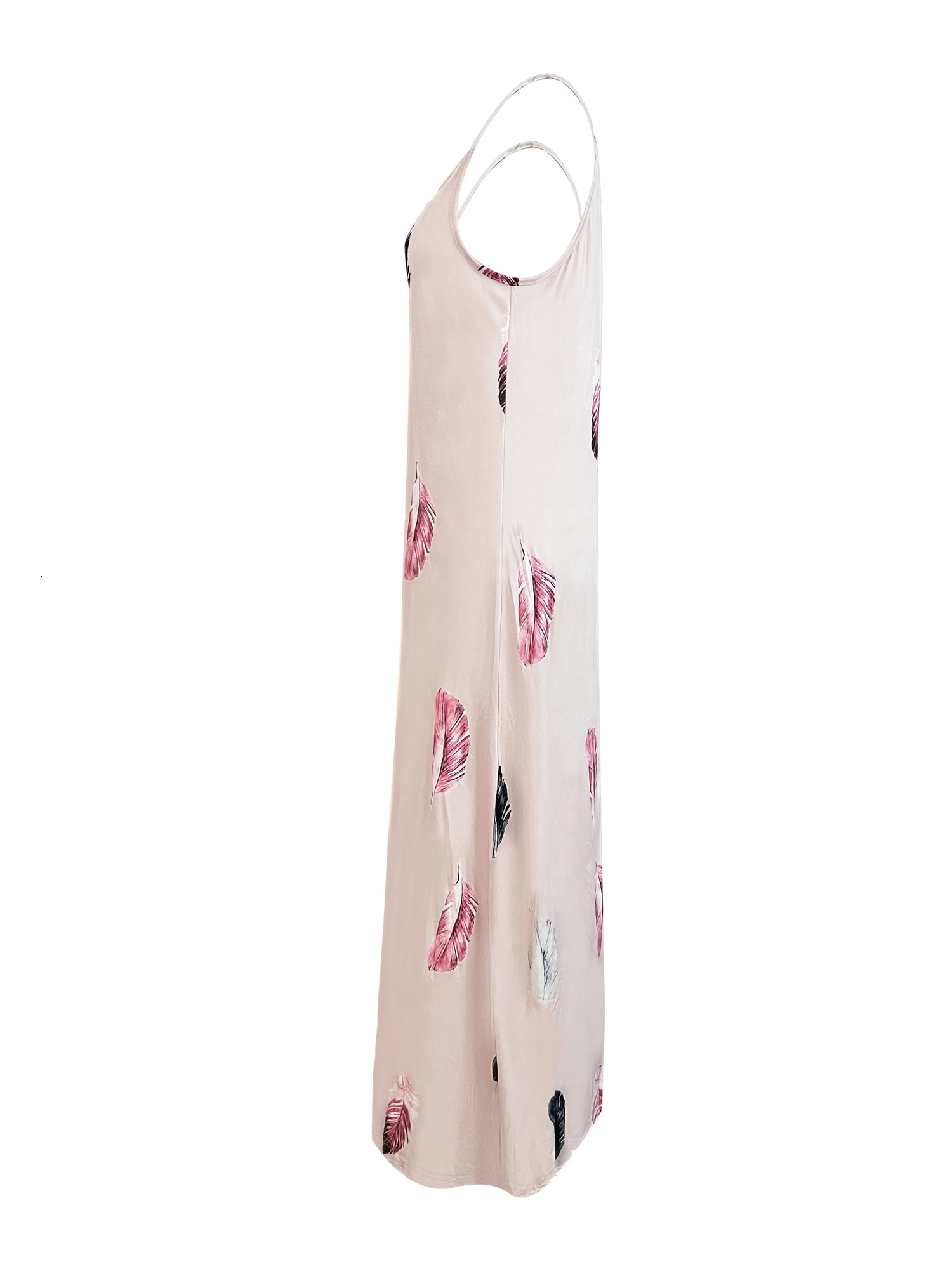 Europe and America Plus Size Womens Cross border Summer Sexy V-neck Feather Print Sling Dress 250520