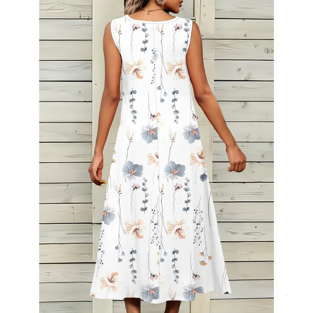 Womens PLUS SIZE Summer Sleeveless Print Casual Dress for Holiday Women Clothing Maxi Dress White Dress summer dress 250520