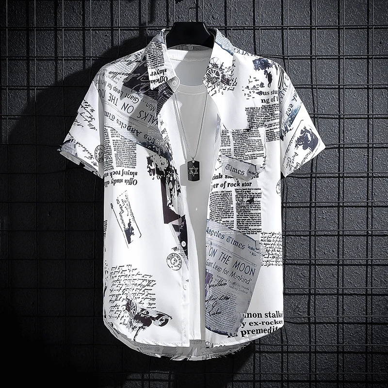 Mens Printed Shirt Seaside Vacation Casual Top Large Size Oversized Beach Clothing 250516