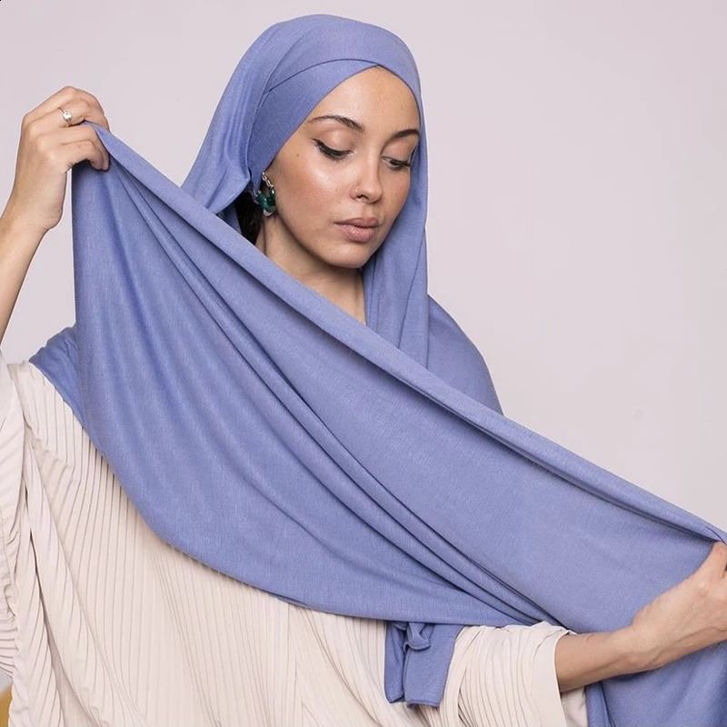 Muslim Cross Jersey Instant Hijab Tie-back Instant Shawl Scarf Headband Women Custom Solid Color Headwrap 250520