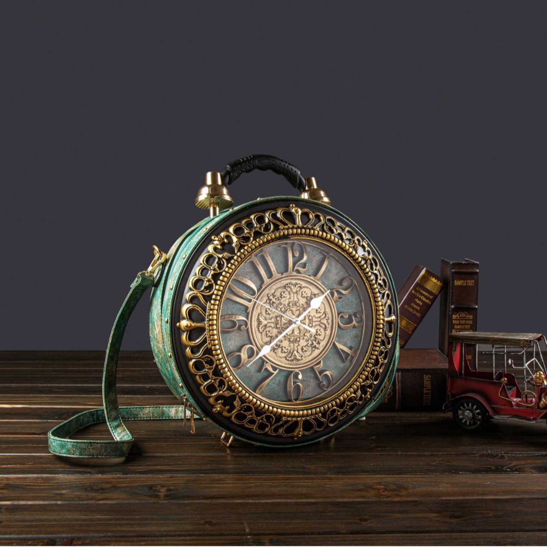 Personalized, fashionable, retro clock diagonal cross bag, Roman creative clock shaped handbag