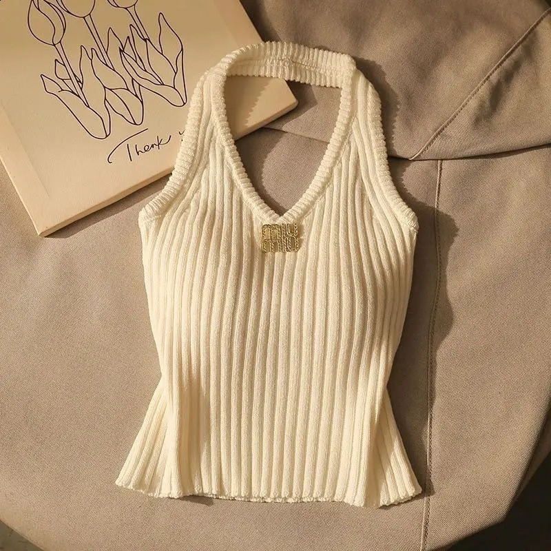 Summer Fashion Chic Tanks Sexy sweet Backless Knitted Camisole Women Temperament Simple Slim Short Style Tops 250515