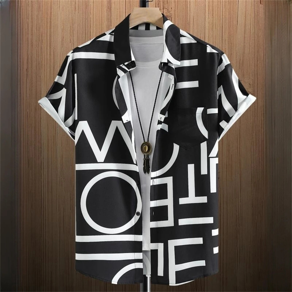 3D Printed Geometry Mens Shirts Color Block Graphics Fashion Button Short Sleeve Lapel Hawaiian Blouse shirts for men Summer 250516