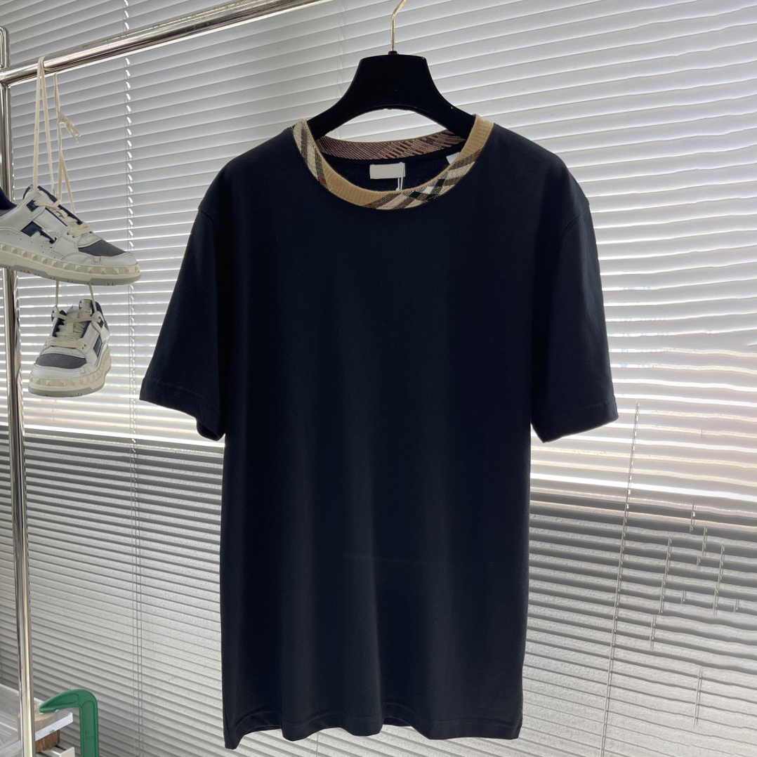 High quality designer men's T-shirt, fashionable checkered round neck T-shirt, classic checkered T-shirt, polo shirt, summer pure cotton casual sports top