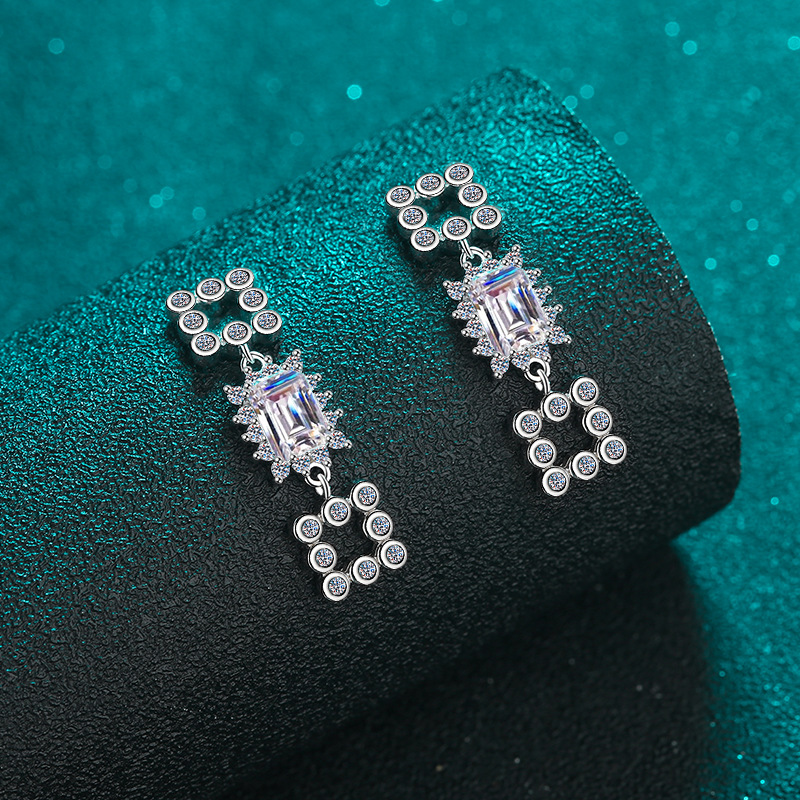 S925 Sterling Silver Moissanite Drop Earrings with Full Rhinestone Design - Elegant and Simple