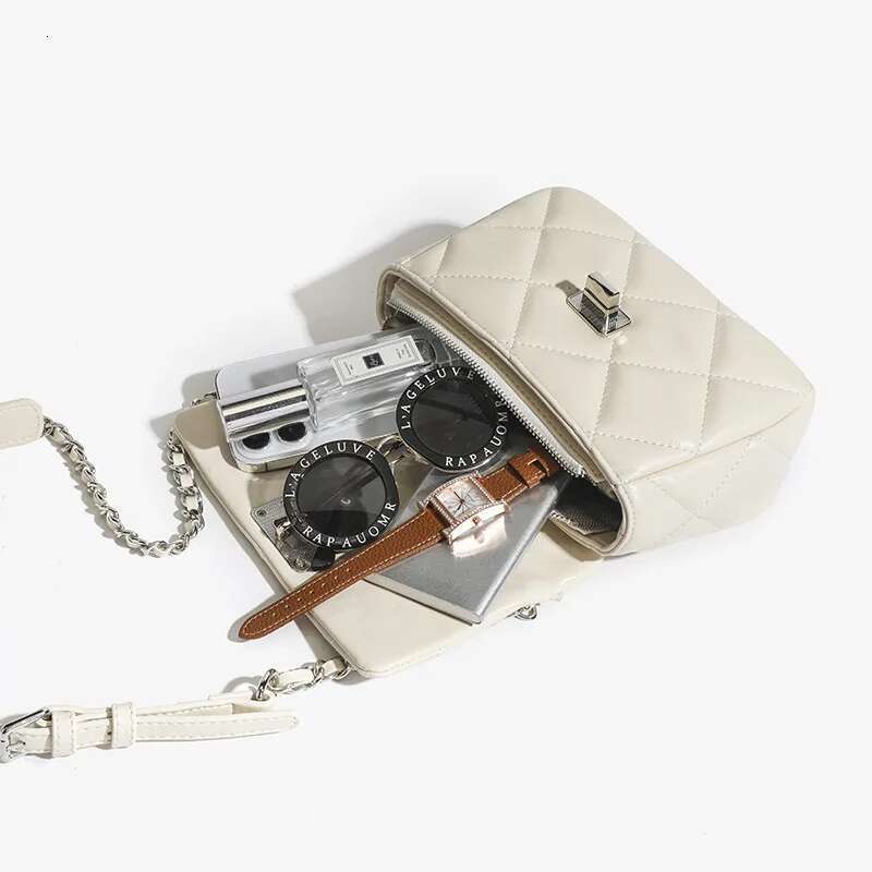 Xiaoxiangfeng Dia Grid Chain Buckle Soft Leather Shoulder Crossbody Bag, Women's Bag