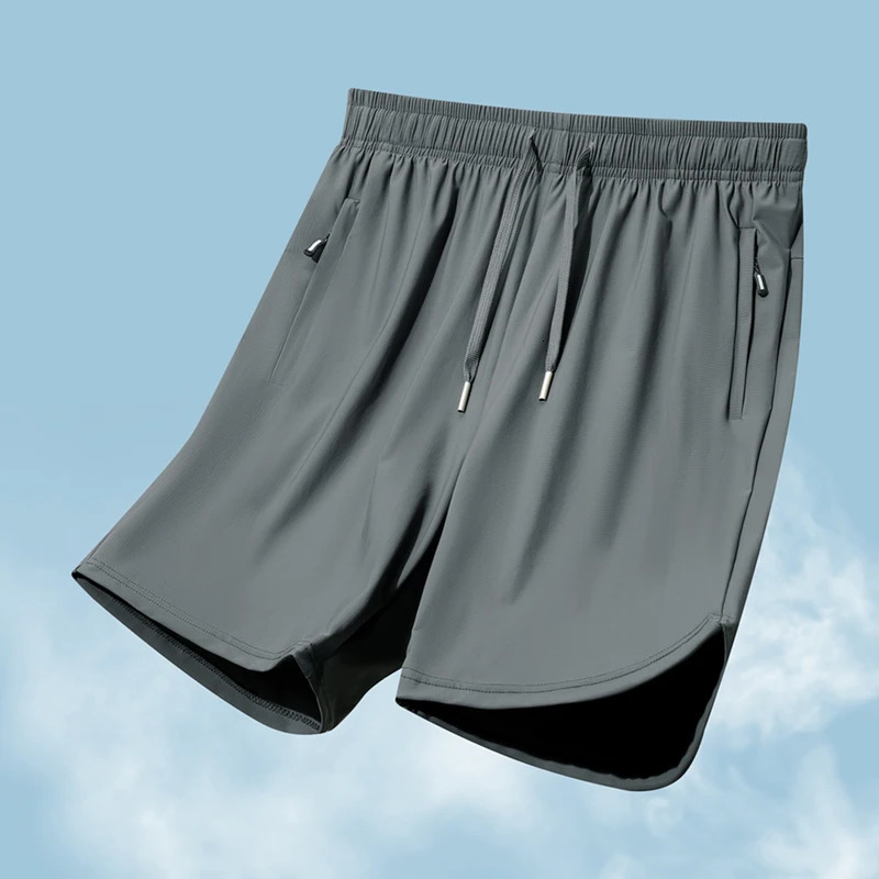 Mens beach shorts ice silk sports five quarter pants summer thin fit solid color versatile fitness running training pants 250519