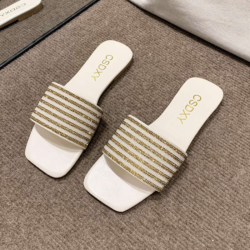 Flat Bottomed Fashionable And Comfortable Slippers For 2025 Small Sandals With Sparkling Diamond Letters Outdoor Versatile And Casual Height Increasin