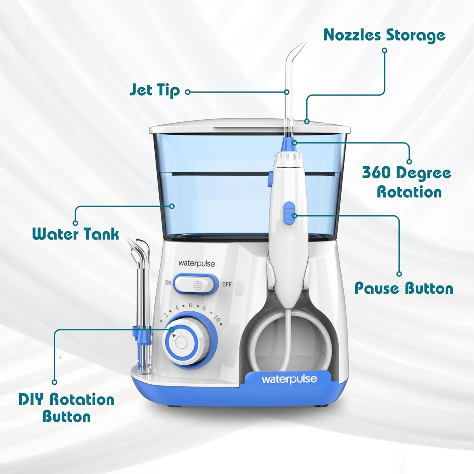 Waterpulse Electric Water Flosser Oral Irrigator 800ML Large Capacity Dental Hygiene Flossing Teeth Cleaner with 5x Tips 250519