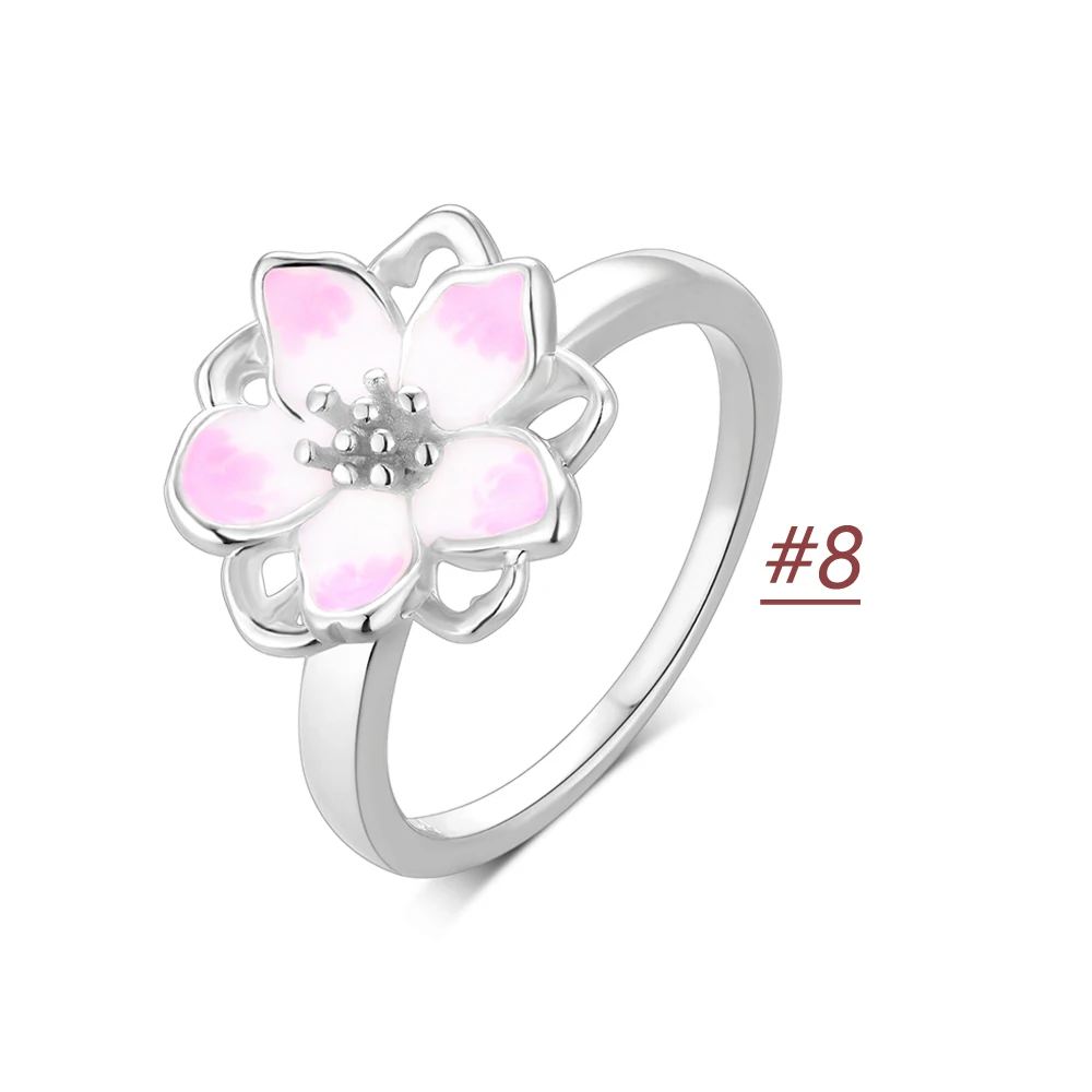 FewDook 2025 New Original Desgin Blue Cherry Blossom Dangle Charm & Rings Set Fit Pan Charms Bracelet Necklace DIY Women Summer Vintage Fine Jewelry G
