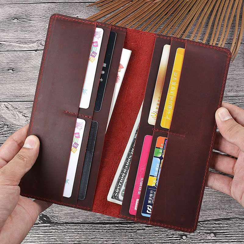 Crazy Horse Leather First Layer Cowhide Men's Womens Hand Long Wallet Card Bag business card holder