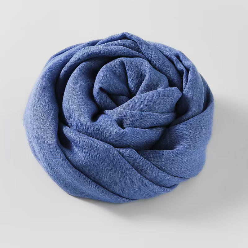 T764 solid color cotton and linen scarf female literary sunscreen silk scarf small neckband beach long silk scarf four seasons scarf new
