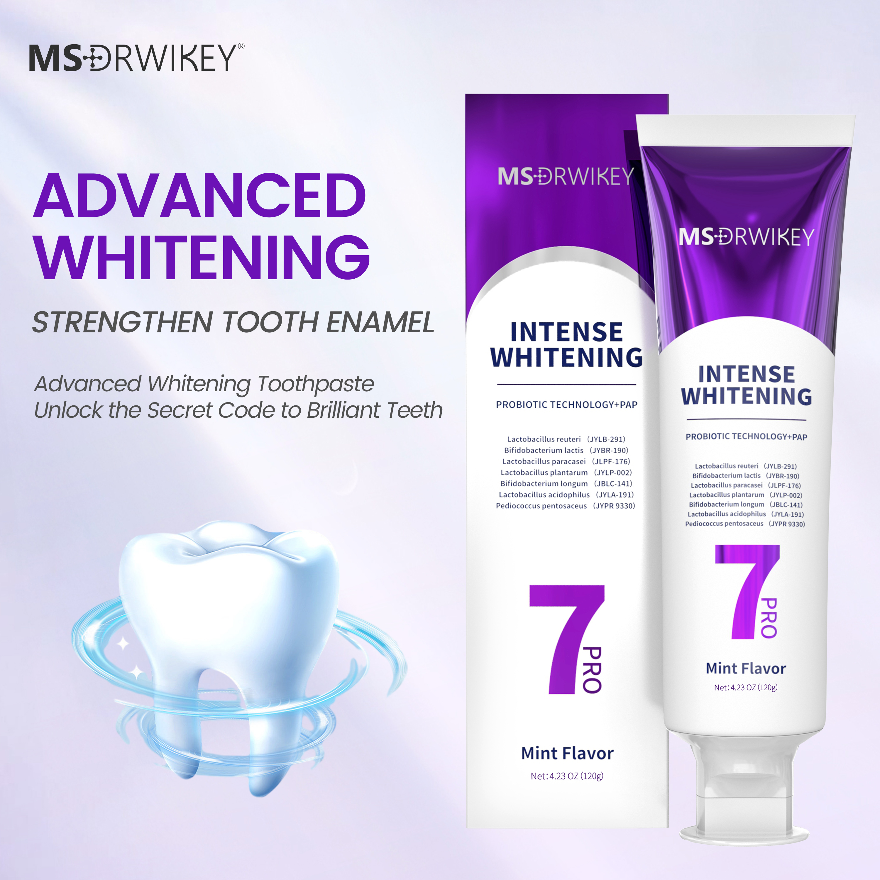 MSDRWIKEY 2-Pack Toothpaste - SP-6 Whitening Toothpaste (6 Probiotics), 7Pro Intense Whitening Toothpaste (7 Probiotics), SP-6 Fresh Breath Fluoride-F