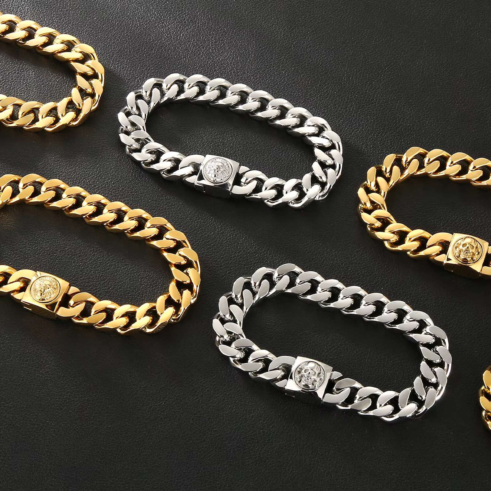 Miami Big Thick Bracelet 18K Real Gold Plated Hip Hop Women Lion Clasp Stainless Steel Jewelry 12 mm Mens Cuban Link Bracelet