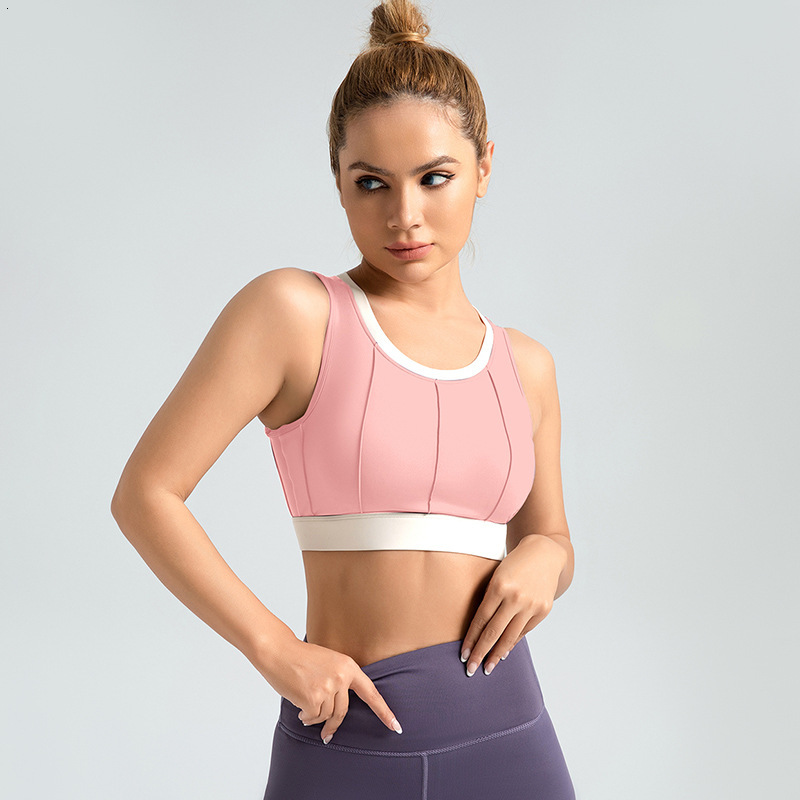Vertical Pattern Color blocked Yoga Bra High Strength Shockproof Fixed Thin Sports Underwear