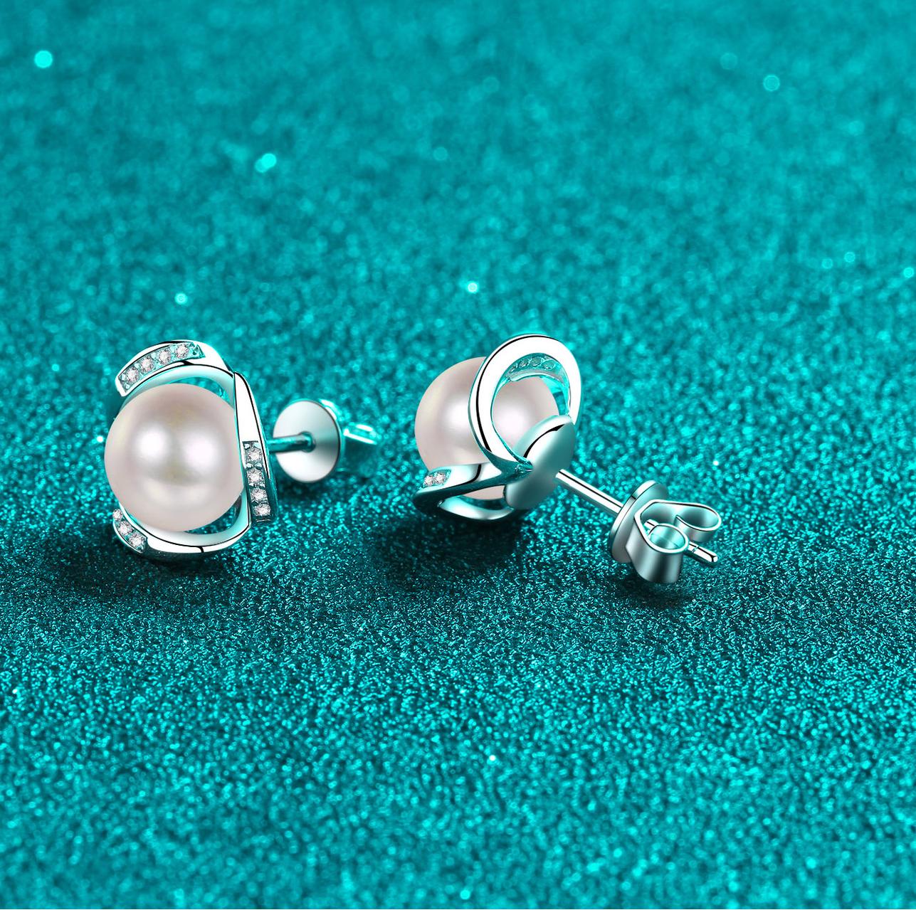Elegant 925 Sterling Silver Earrings with Moissanite and Freshwater Pearls, PT950 Gold Plated Stud Earrings for Women