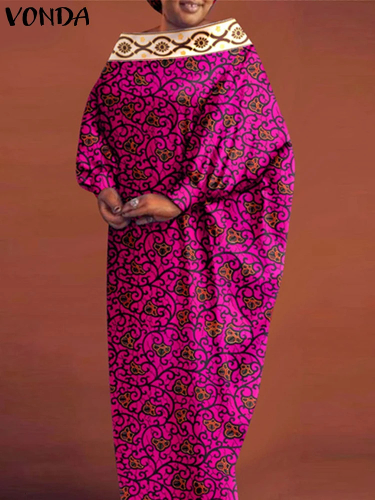Plus Size 5XL VONDA Women Bohemian Printing Maxi Dress Long Bat-wing Sleeve Elegant Vestidos Casual Round Neck Long Robes 250520
