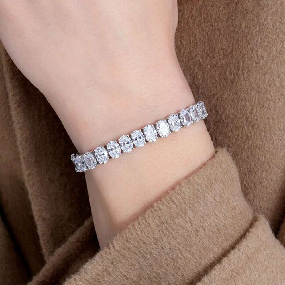 4*6mm 0.5CT Oval Cut Full Moissanite Tennis Bracelet for Women 925 Sterling Silver Sparkling Oval Diamond Bracelets Jewelry Gift
