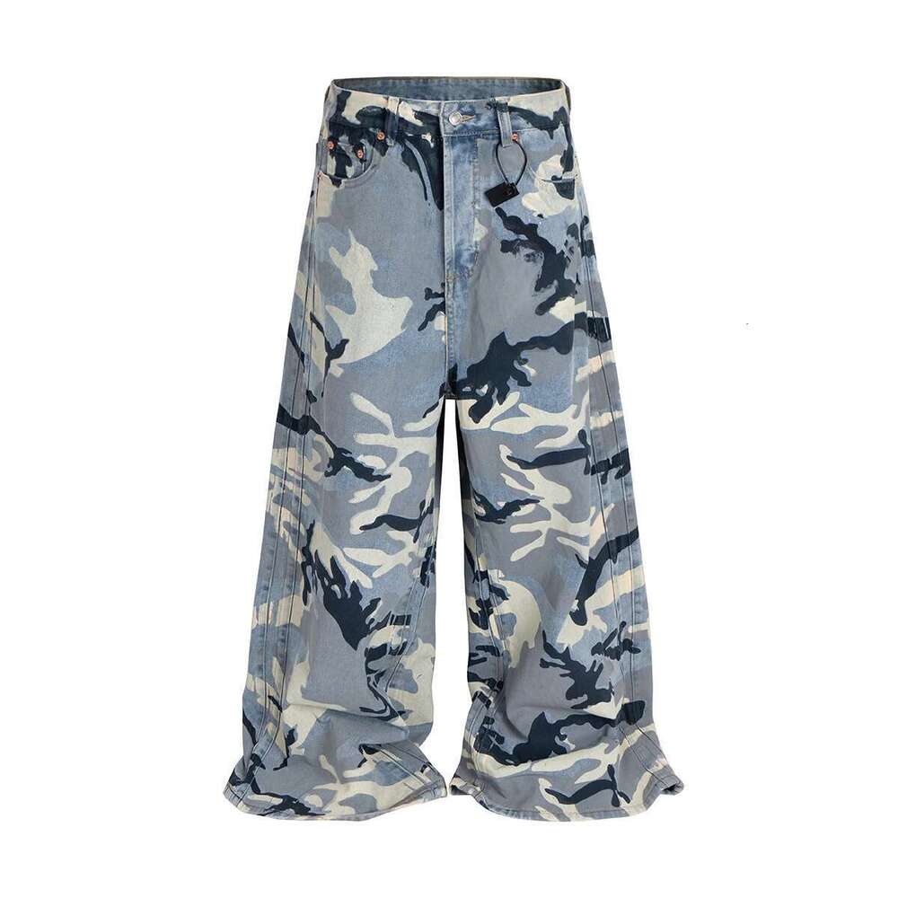 New Fashion Bigshape Snow Camouflage Jeans For Men And Women Wide Leg Casual Baggy Denim Trousers Patchwork Cargo Pants Oversize