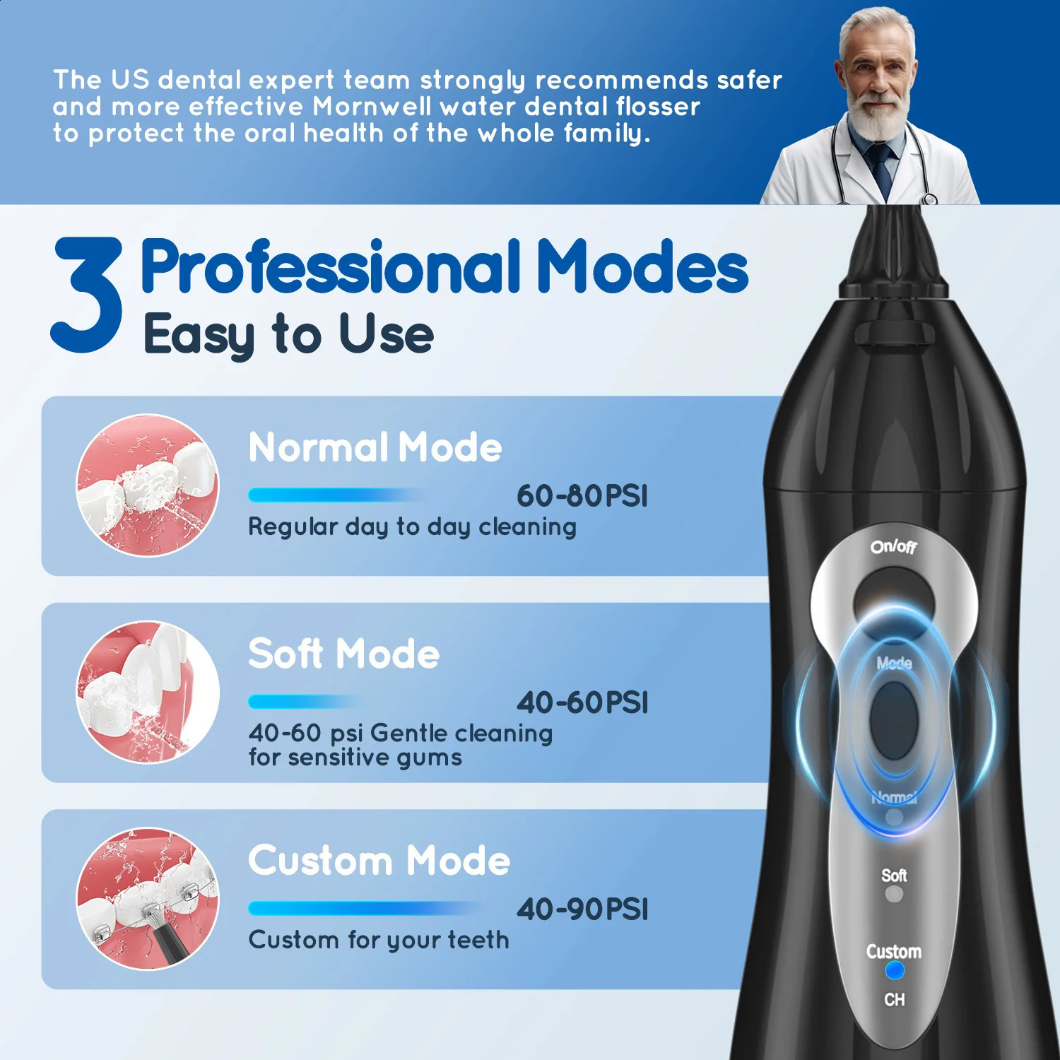 Mornwell D52Pro Dental Water Jet Rechargeable Water Flosser Portable 300ML 4 Nozzles Waterproof Oral Irrigator Teeth Cleaner 250520