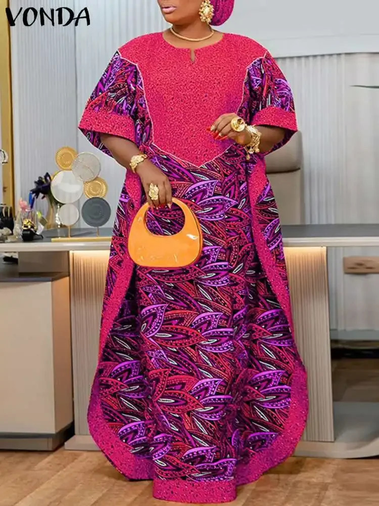 Plus Size 5XL VONDA Women Bohemian Printed Long Sundress Summer Casual Half Sleeve Loose Maxi Dress Oversized Party Vestido 250520
